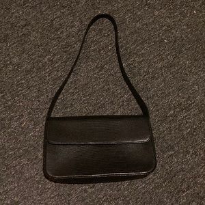 preston & york black snakeskin pattern leather baguette bag